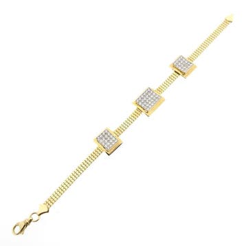Gouden platte slangenschakel armband met zirconia, Gebruikt, Ophalen of Verzenden, Met edelsteen, Goud