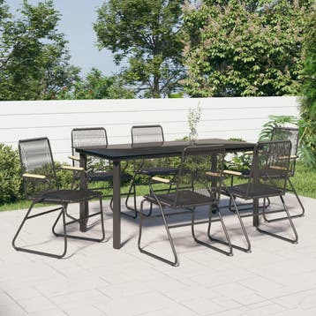 vidaXL 7-delige Tuinset PVC-rattan zwart, Kunststof, Verzenden, 6 zitplaatsen, Nieuw