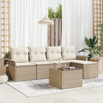 vidaXL Tuin Sofa Set 6 st Beige poly rattan, Verzenden, Nieuw, Rotan, 6 zitplaatsen