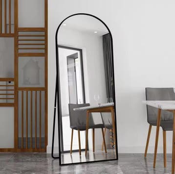 Staande Lichaamsspiegel 180×80 cm – Boogvormig Zwart HD-Glas, Verzenden, Nieuw