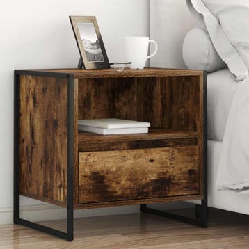 vidaXL Nachtkastje Gerookt eiken 50 x 39,5 x 50 cm Bewerkt, Minder dan 45 cm, Verzenden, Nieuw, Minder dan 55 cm