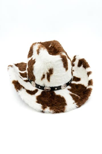 KIMU® Cowboyhoed Koe Bont Bruin Bruine Nepbont Cowboy Wester, Kleding | Dames, Ophalen of Verzenden, Nieuw, Carnaval