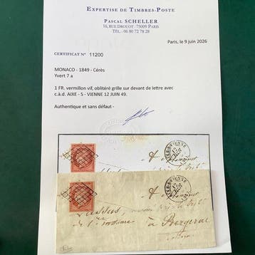 Frankrijk 1849 - 1 Fr Ceres Vermiljoen Vif op briefvoorzijde, Gestempeld