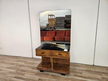 Kabinet - Art Deco meubel in radica-hout met spiegel. -