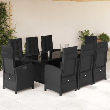 vidaXL 9-delige Tuinset poly rattan zwart, Verzenden, Nieuw, 8 zitplaatsen, Tuinset