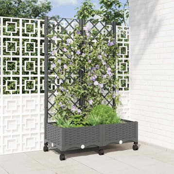 vidaXL Tuinplantbak met schutting en wielen Lichtgrijs PP, Verzenden, Nieuw, Minder dan 60 cm