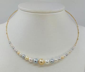 Halsketting - 18 karaat Geel goud - 3×10 mm Akoya parels, Nieuw
