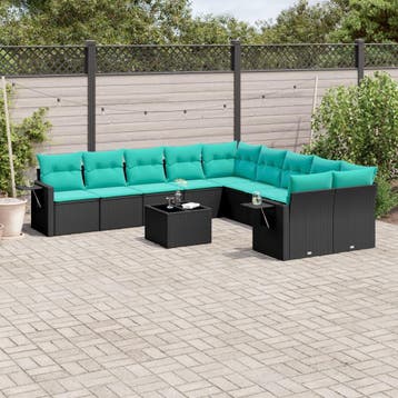 vidaXL 11-delige tuinbankset met kussens, zwart polyrotan, Verzenden, Nieuw
