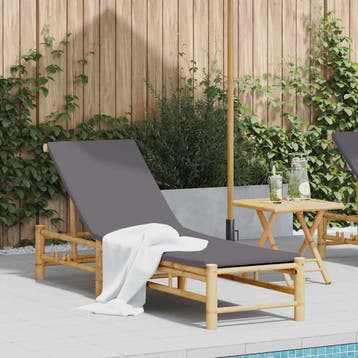 vidaXL Ligstoel met kussens 55x199x30 cm bamboe, Tuin en Terras, Verzenden, Nieuw