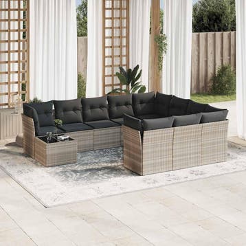 vidaXL 11-delige Loungeset met kussens poly rattan, Verzenden, Nieuw, Meer dan 8 zitplaatsen, Loungeset