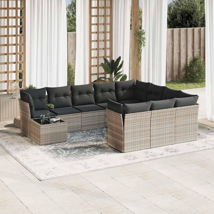 vidaXL 11-delige Loungeset met kussens poly rattan, Tuin en Terras, Tuinsets en Loungesets, Loungeset, Nieuw, Meer dan 8 zitplaatsen