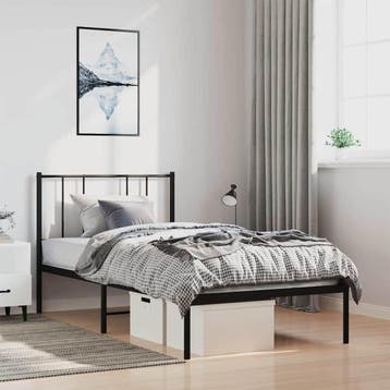 vidaXL Bedframe met hoofdbord metaal zwart 100x190 cm, 100 cm, Eenpersoons, Verzenden, Zwart