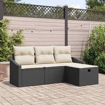 vidaXL Bankstel met kussen 4 pcs poly rattan, Verzenden, Nieuw, Rotan, 4 zitplaatsen