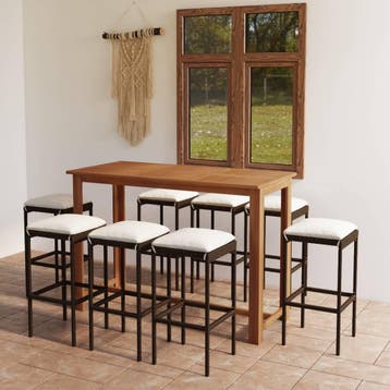 vidaXL 9-delige Tuinbarset met kussens bruin, Tuin en Terras, Tuinsets en Loungesets, Verzenden, Nieuw, Hardhout, 8 zitplaatsen