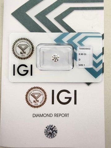 1 pcs Diamant (Natuurlijk) - 0.90 ct - Rond - D (kleurloos), Nieuw