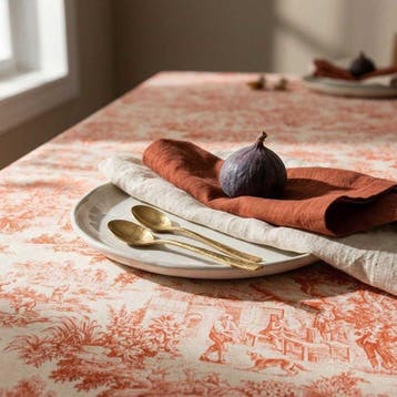 AA157 - Tafelkleed Toile de Jouy oranje 100% katoen -