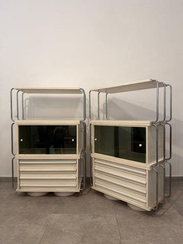 Boekenkast - Hout, Staal, Glas - Een paar modulaire en