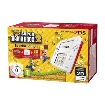 2DS Console - Rood/Wit + New Super Mario Bros 2 (In doos), Verzenden, Nieuw