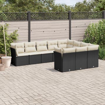 vidaXL 10-delige Loungeset met kussens poly rattan zwart, Verzenden, Nieuw, Loungeset