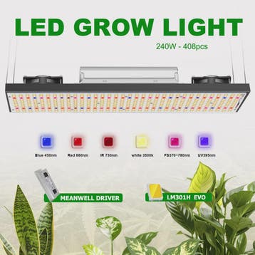 YUXINOU 240W Full Spectrum LED Kweeklamp met LM301H EVO Chip, Verzenden, Nieuw