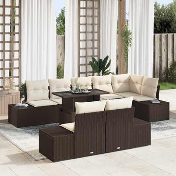 vidaXL Tuin Sofa Set 9 st Bruin poly rattan, Verzenden, Nieuw, Meer dan 8 zitplaatsen