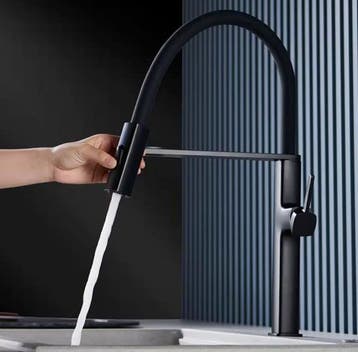 Zwarte Messing Keukenkraan met Uittrekbare Kop & Mengkraan, Doe-het-zelf en Verbouw, Sanitair, Verzenden, Nieuw