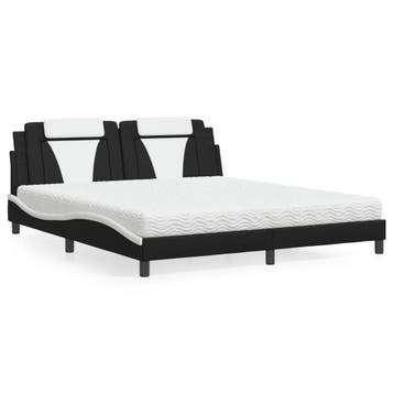 vidaXL Bed Viana met matras kunstleer zwart en wit 180x200, Overige materialen, Eenpersoons, Verzenden, Zwart