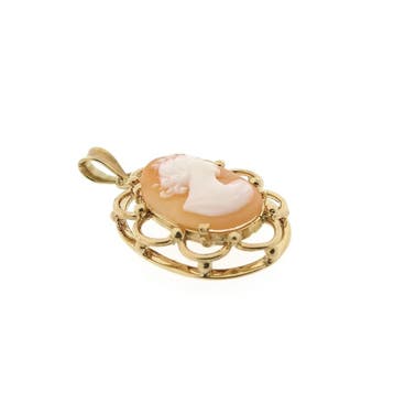 Vintage gouden hanger met camee (Hanger of bedel), Ophalen of Verzenden, Gebruikt, Goud, Overige merken