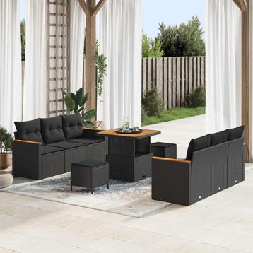 vidaXL Tuinbankenset 9 pcs Zwart poly rattan, Verzenden, Nieuw, Rotan