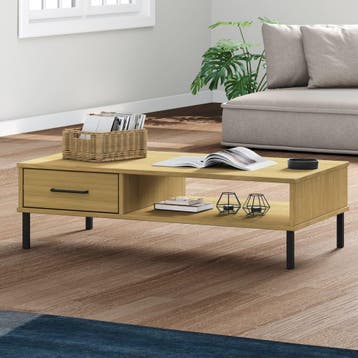 vidaXL Salontafel met metalen poten OSLO massief grenenhout, Verzenden, Nieuw, Grenenhout, 50 tot 100 cm