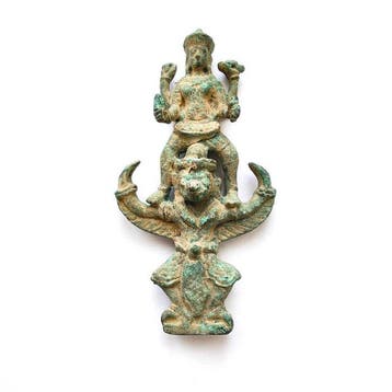 Oude Indochinezen Brons Vishnu op Garuda: statuetje, beeld,