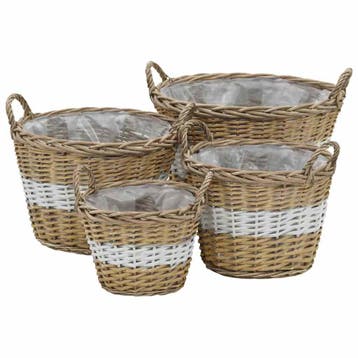 vidaXL Plantenbakken verhoogd 4 st wicker met PE-voering, Verzenden, Nieuw, Minder dan 60 cm, 30 tot 60 cm