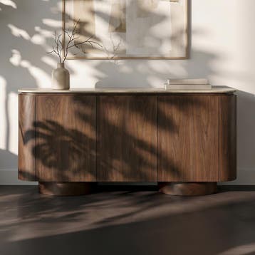 *WOONWINKEL* Dressoir Walnoot Met Travertin, Huis en Inrichting, Kasten | Dressoirs, Verzenden, Nieuw