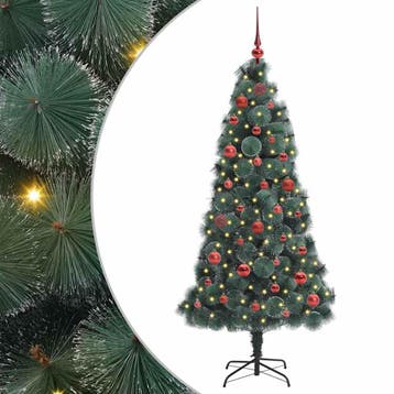 vidaXL Kunstmatige Voorverlichte Kerstboom met Ballenset, Verzenden, Nieuw