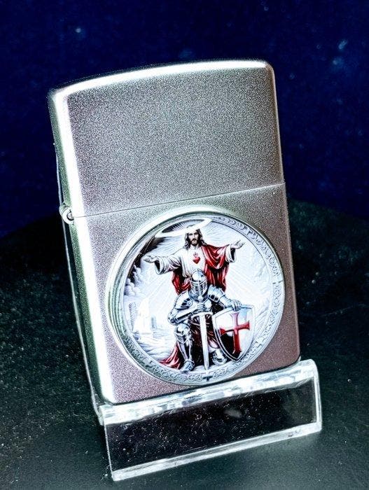 Zippo White Frost - Jesus / Templer - Zonder minimumprijs -, Verzamelen, Rookartikelen, Aanstekers en Luciferdoosjes