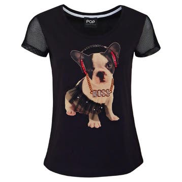 Verysimple • zwart shirt met hond • 38 (IT44), Kleding | Dames, Tops, Maat 38/40 (M), Verzenden, Nieuw, Verysimple