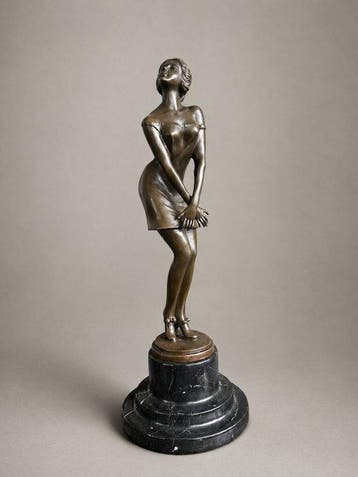 sculptuur, Art-decostijl bronzen sculptuur van elegante dame