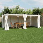 vidaXL Prieel met gordijnen 6x3 m staal crèmekleurig, Tuin en Terras, Verzenden, Nieuw