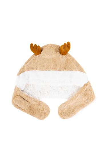 Muts Rendier Fleece Lichtbruin Bont Hoorns Oren Touwtjes Bru, Ophalen of Verzenden, Nieuw