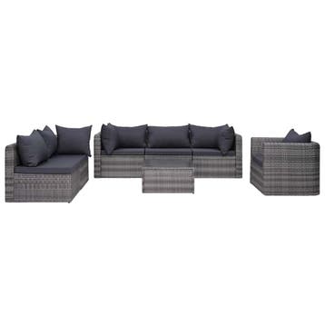 vidaXL 7-delige Loungeset met kussens poly rattan grijs, Verzenden, Nieuw, Loungeset