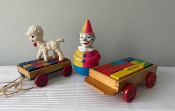 Roly Toys - Speelgoed Set houten trekkar met blokken,