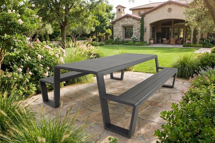 Rockwood® Picknicktafel Allure Aluminium Antraciet 2.20m, Tuin en Terras, Picknicktafels, Nieuw, Hout, Rechthoekig, Ophalen of Verzenden