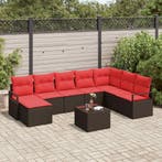 vidaXL Bankstel met kussen 9 pcs Bruin poly rattan, Verzenden, Nieuw, Rotan, Meer dan 8 zitplaatsen