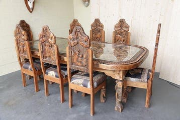 stunning African wooden dining set Schedel - africanus - 79, Nieuw