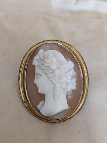 Cameo - 18 karaat Geel goud - Oud cameo/speld van goud, Sieraden, Tassen en Uiterlijk