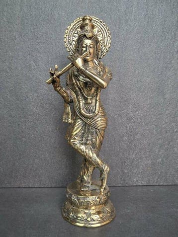 Heer Krishna die fluit speelt, 25 cm - Messing - Eind 20e