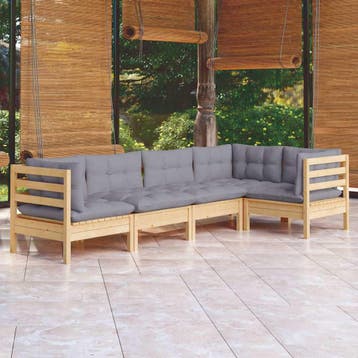 vidaXL 5-delige Loungeset met grijze kussens grenenhout, Verzenden, Nieuw, 5 zitplaatsen, Loungeset