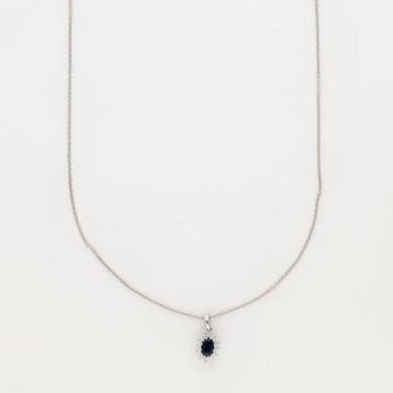 Halsketting - 18 karaat Witgoud Saffier - Diamant, Nieuw