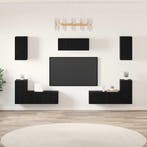 Tv-meubelset Wandgemonteerd 7 pcs Zwart Eiken Bewerkt hout, Verzenden, Nieuw