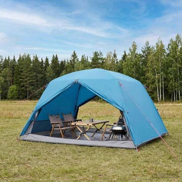 vidaXL Backpacking Tent Blauw 4-persoons 185T Polyester met, Caravans en Kamperen, Tenten, Verzenden, Nieuw, Tot en met 2